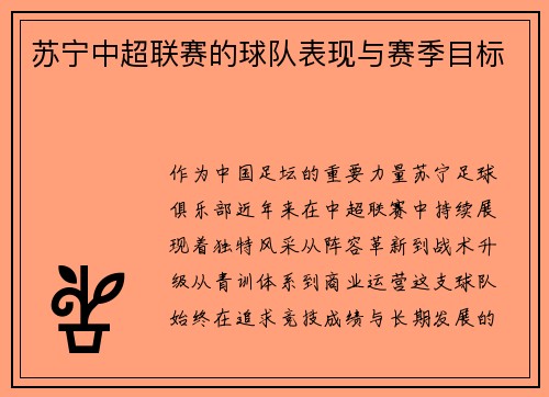 苏宁中超联赛的球队表现与赛季目标